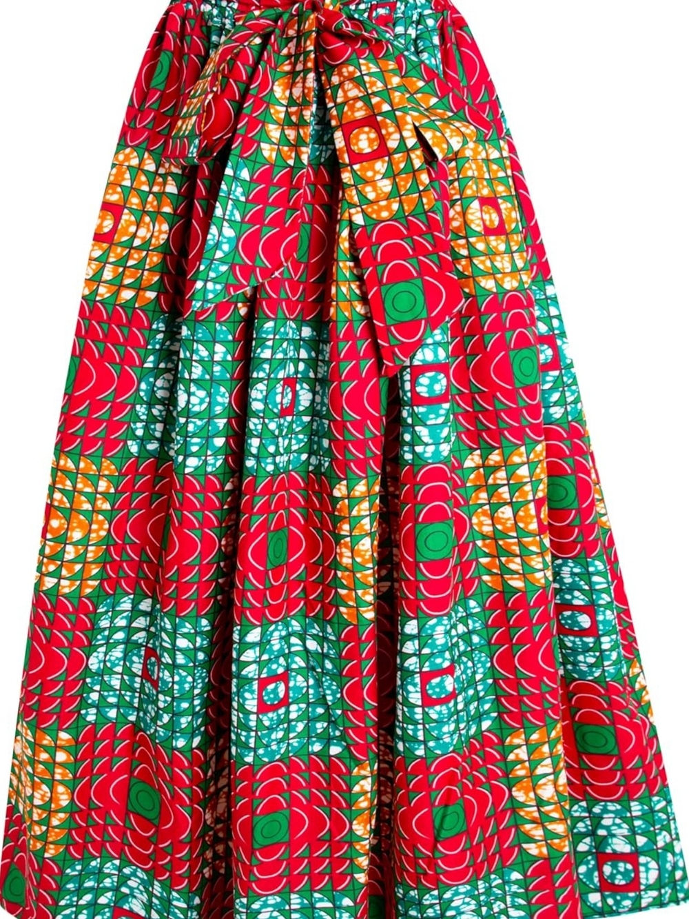 Red & Green Printed Maxi Skirt with Tie Waist